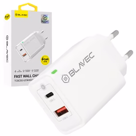 Blavec sieninis įkroviklis BC-5 GaN - USB + Type C - PD QC 45W 3A (TCBC5G-UCW453A) baltas