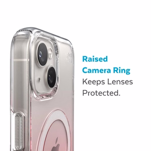 Speck Presidio Perfect-Clear + Ombre + MagSafe case for iPhone 15 Plus / 14 Plus, with Microban antimicrobial protection, Clear / Vintage Rose Fade