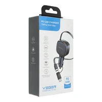 VEGER automobilinis įkroviklis su USB-C kabeliu (USB-C / Lightning) QC PD 84W CC89 juodas
