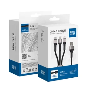 Kabelis (m) BLUE STAR pintas 2,4A 3in1 USB A į Lightning / Micro USB / Type C TFK-DC-010 1,2 m - juodas (m)