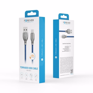 "Forever Tornado" kabelis USB - USB-C 1,0 m 3A tamsiai mėlynas