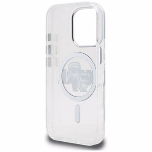 Karl Lagerfeld IML Glitter Karl & Choupette Sketch Logo MagSafe dėklas iPhone 16 Pro - skaidrus