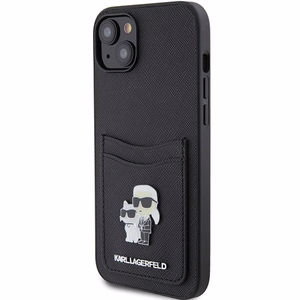 Karl Lagerfeld Saffiano Cardslot Karl&Choupette Metal Pin Dėklas telefonui iPhone 15 - juodas