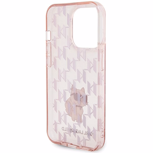 Karl Lagerfeld Monogram Choupette dėklas iPhone 15 Pro, rožinis