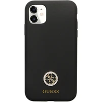 Guess GUHCN614DGPK dėklas iPhone 11 / Xr - juodas Silikoninis Logo Strass 4G