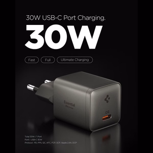 Spigen Essential EE301EU 1 jungties 30 W sieninis įkroviklis – tamsiai pilkas