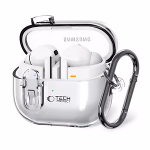 Tech-Protect FlexAir dėklas su karabinu, skirtas Samsung Galaxy Buds 3 / 3 Pro – skaidrus