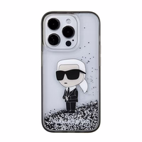 Karl Lagerfeld Liquid Glitter Ikonik dėklas telefonui iPhone 15 Pro - skaidrus
