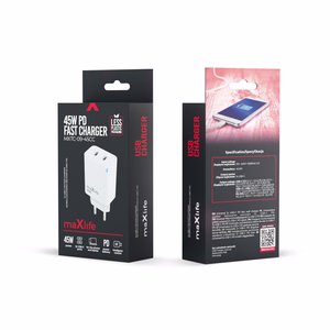 Maxlife MXTC-09-45CC GaN PD QC įkroviklis 2x USB-C 45W baltas