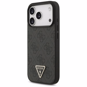 Guess Leather 4G Triangle Strass MagSafe dėklas iPhone 18 Pro / 17 Pro – juodas