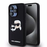 Karl Lagerfeld silikoninis Karl&Choupette magnetinis dėklas telefonui iPhone 15 Pro - juodas