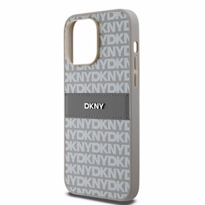 DKNY odinis mono juostelės ir metalinis logotipas dėklas iPhone 14 Pro - smėlio spalvos
