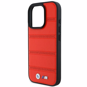 BMW M Perforuotas ir Siūlėtas Linija Magnetinis dėklas telefonui iPhone 16 Pro - raudonas
