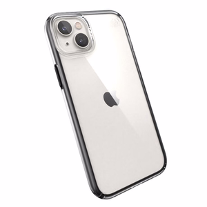 Speck Presidio Perfect-Clear with Impact Geometry case for iPhone 15 Plus / 14 Plus, with Microban antimicrobial protection, Clear / Black