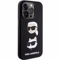 Karl Lagerfeld silikoninis dėklas telefonui su Karl&Choupette galva iPhone 15 Pro - juodas