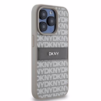 DKNY Odinis mono juosta ir metalinis logotipas dėklas telefonui iPhone 15 Pro - smėlio