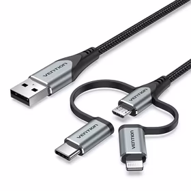 Vention CQJHF mobiliojo telefono laidas Pilka 1 m USB A Lightning + micro-USB B + USB C
