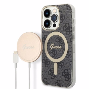 Guess GUBPP14LH4EACSK 4G Print MagSafe dėklo ir įkroviklio rinkinys, skirtas iPhone 14 Pro 6.1", juodas