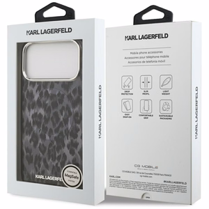 Karl Lagerfeld IML Leopardinis raštas Magnetinis dėklas telefonui iPhone 17 Pro Max - juodas