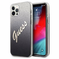 Guess GUHCP12MPCUGLSBK iPhone 12/12 Pro 6.1" juodas kietasis dėklas Glitter Gradient Script