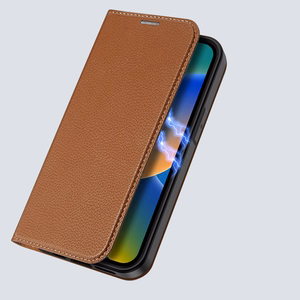 Dux Ducis Skin X2 dėklas telefonui iPhone 14 Plus su magnetine uždanga rudas