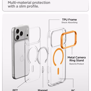 Spigen Ultra Hybrid Optik S MagSafe dėklas iPhone 18 Pro Max / 17 Pro Max, skaidrus oranžinis