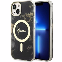 Guess GUHMP14SHTMRSK iPhone 14 6.1" juodas/juodas kietas dėklas Golden Marble Magnetinis