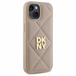 DKNY Quilted Stack Logo dėklas telefonui iPhone 15 - smėlio spalvos