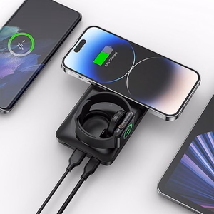 VEGER Išorinė baterija 10000 mAh su belaidžiais įkrovikliais, suderinama su MagSafe PD QC3.0 3A 22,5W MagMulti (W1156) juoda