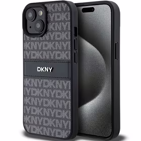 DKNY Odinis mono juosta ir metalinis logotipas dėklas telefonui iPhone 15/14/13 - juodas