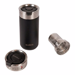 Quokka Boost Coffee Tumbler nerūdijančiojo plieno termo puodelis su sieteliu, 400 ml, Anglies juoda