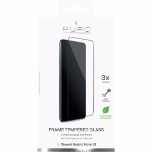 Puro Frame grūdintas apsauginis ekrano stiklas, skirtas Xiaomi Redmi Note 10, juodu rėmeliu