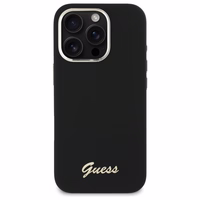"Guess" silikoninis korpusas su metaliniu logotipu ir rėmeliu, skirtas "iPhone 16 Pro Max" - juodas