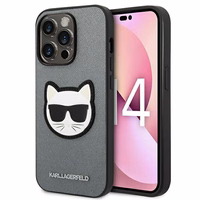 Karl Lagerfeld Saffiano Choupette Head Patch dėklas telefonui iPhone 14 Pro Max - sidabrinis