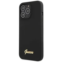 Dėklas Guess GUHCP13XLSLMGBK iPhone 13 Pro Max 6.7" juoda/juoda kietas dėklas Silikoninis Užrašas Auksinis Logotipas