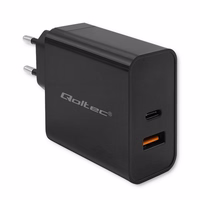 Qoltec 52380 Super greitas PD įkroviklis | 1xUSB-C | 1xUSB | 65W | 5-20V | 1,5-3,25A | Juoda