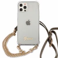 Guess GUHCP12MKC4GSGO iPhone 12/12 Pro 6.1" Skaidrus kietas dėklas 4G Auksinė grandinė