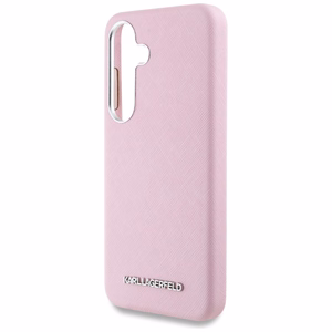 Karl Lagerfeld Saffiano Pilnai apgaubtas Pailgintas metalinis logotipas Magnetinis dėklas Samsung Galaxy S25+ - rožinė