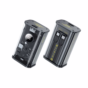 WEKOME WP-345 Vanguard Series išorinė baterija, 10000 mAh, PD 20 W + QC 22,5 W, su integruotais USB-C ir Lightning laidais, juoda