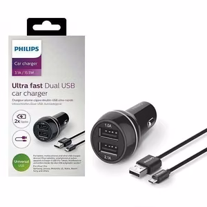 Automobilinis įkroviklis Philips (2xUSB 3.1A) juodas