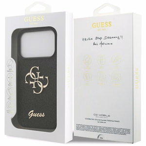 Guess Fixed Glitter Big 4G dėklas telefonui iPhone 17 Pro - juodas
