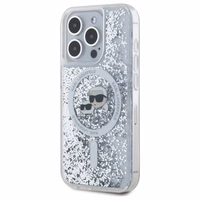 Karl Lagerfeld Skysti blizgučiai Karl & Choupette Head Magnetinis dėklas telefonui iPhone 15 Pro Max - skaidrus