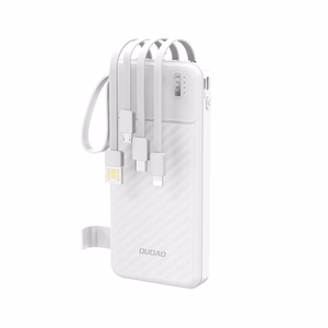 Dudao K11 10000mAh išorinė baterija su įmontuotais kabeliais - balta