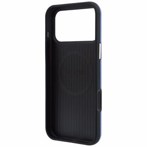 Guess Grained Round Strass Logo dėklas, skirtas iPhone 18 Pro / 17 Pro, suderinamas su MagSafe – mėlynas