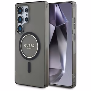 Guess Glitter Circle Classic Logo Magnetinis dėklas telefonui Samsung Galaxy S25 Ultra juodas