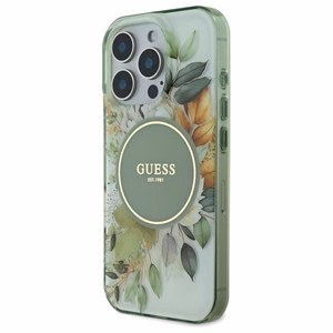 Guess IML Gėlės ir toniniai apskritimai Magnetinis dėklas telefonui iPhone 16 Pro - žalias