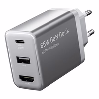 "Vention FJAH0-EU" USB(C+A)+HDMI GaN tinklo įkroviklis (60W/5W/4K@60Hz) (pilka)