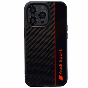Audi Anglies pluošto juostelė iPhone 13 Pro Max 6.7" juodas/juodas kietas dėklas AUS-TPUPCIP13PM-R8/D1-BK