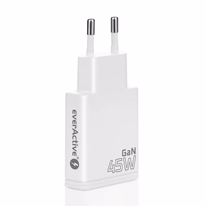 EVERACTIVE GaN tinklo įkroviklis 1× USB-C, 1× USB Quick Charge 3.0 45 W PD, baltas