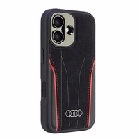 Audi tikros odos magnetinis MagSafe kietasis dėklas iPhone 16 6.1" juodai raudonas AU-TPUPCMIP16-R8/D3-RD